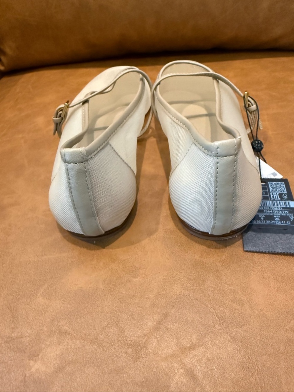 NWT Massimo Dutti Tan Mesh Ballet Flats Shoes Strap EU 40 US 9 - Picture 6 of 9